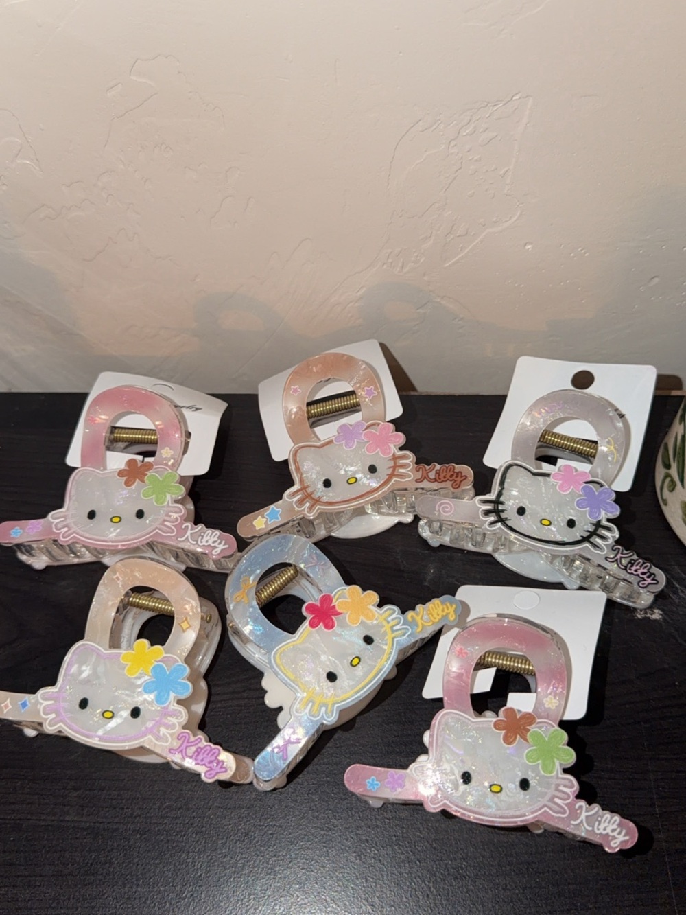 Hello Kitty Pastel Multi-Color Glitter Hair Claw Clips - Pack of 6